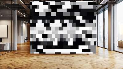 Seamless black white abstract 8 bit retro geometric pixel pattern shapes. Monochrome robots and spaceships, game concept background texture. Wall mural