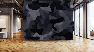 Seamless rough textured military, hunting or paintball camouflage pattern in a dark black and grey night palette. Tileable abstract contemporary classic camo fashion textile surface design texture Wall mural