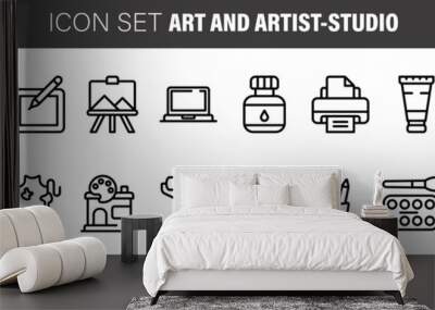 Set of linear icons. art and artist-studio tools and supplies for scrapbooking Wall mural