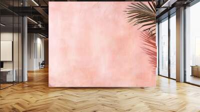 Shadow, palm leaves on pink wall with a beautiful plaster texture Wall mural