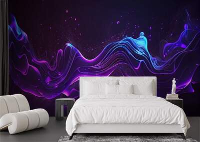 Technology network background. Global Big data and Cybersecurity. Transfer and storage of data sets, blockchain. Abstract connected waves and lines network background. glowing and abstract waves. Wall mural