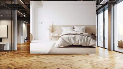 White bedroom interior.Earth tones design. 3d rendering Wall mural