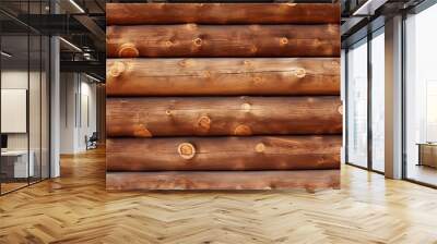 Wooden log wall. Brown wood log wall texture, natural background Wall mural