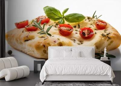 Italian Food, Focaccia on white background isolated. Wall mural