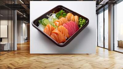 Sashimi take away delivery with white background isolated Wall mural