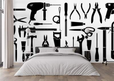 Vector silhouette working tools collection for construction and repair Wall mural