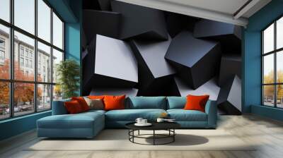 black abstract polygon background with dark cubes composition 3d render illustration Wall mural