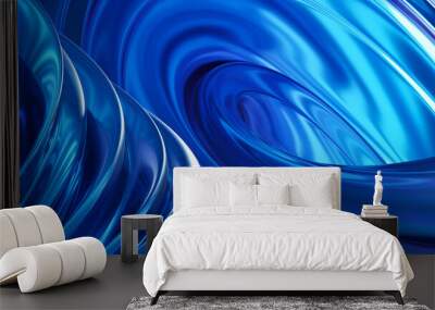 blue abstract geometric shape with metal surface 3d render illustration Wall mural