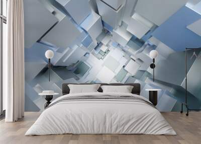 blue and white metal cubes abstract geometric shape 3d render illustration Wall mural