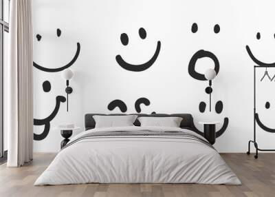 Happy doodle smiley collection isolated on white background. Simple faces. Cute icon set. Vector Illustration. Wall mural