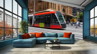 Tram moving through George in CBD Sydney NSW Australia Wall mural