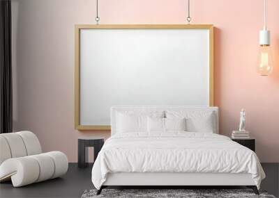 A blank framed mockup hanging on a peach pastel wall create with ai Wall mural