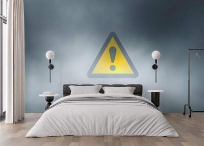 A stylized yellow warning symbol surrounded by a foggy background create with ai Wall mural