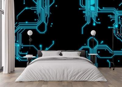 an intricate circuitry patterns in neon blue and black create with ai Wall mural