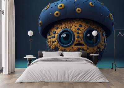 3d cute monster with big eyes in mushroom shape on a flat background, created with Generative AI technology Wall mural