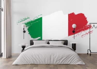 Artistic grunge brush flag of Italy isolated on white background. Elegant texture of national country flag Wall mural