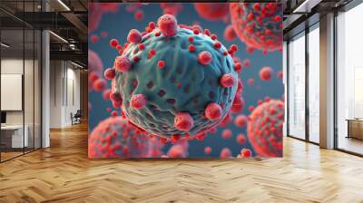 HIV Virus Particles Budding away from T Lymphocytes Cell created with Generative AI technology Wall mural