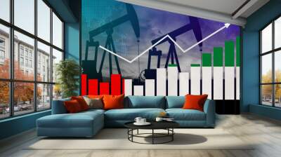 United Arab Emirates oil industry concept. Economic crisis, increased prices, fuel default. Oil wells, stock market, exchange economy and trade, oil production Wall mural