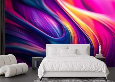 Colorful swirling patterns come alive with bright neon hues, showcasing a dynamic and abstract composition of vibrant colors Wall mural