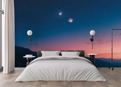 Two stars shining brightly against a dark sky in a rare planetary conjunction event Wall mural