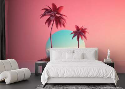 Minimalist palm summer color creative background 4k, generative ai Wall mural