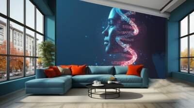 woman fused with shining DNA, symbolizing human biology and advanced technology Wall mural