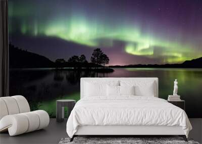 Beautiful scenery of aurora over a lake in an island in Trondheim, Norway Wall mural