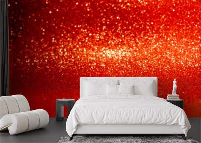 Abstract  red sparkling bokeh background. Top horizontal view copyspace. Wall mural