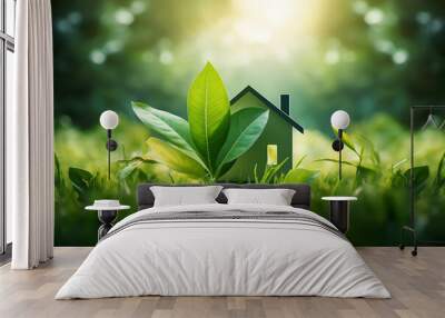 eco house, green home, eco village, Green Energy, Renewable Power Concept, house icon concept, renewable energy background Wall mural