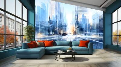 metropolis wallpaper, city skyline, business office buildings, view city, copy space wallpaper, panoramic view, Reflective skyscrapers, Business, big modern city urban landscape Wall mural