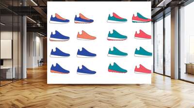 Vector Sport shoes with lace. Color contrast, white background. Isolated. Wall mural