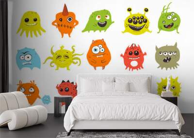 Cute colored Doodle monsters on white background. Germ doodles. Wall mural