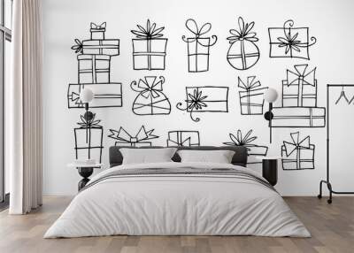 Doodle christmas gift boxes Wall mural