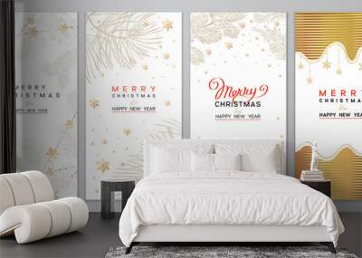 Christmas Poster set of Christmas Background with golden branches of christmas tree. Wall mural