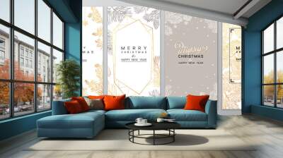 Christmas Poster set of Christmas Background with golden branches of christmas tree. Wall mural