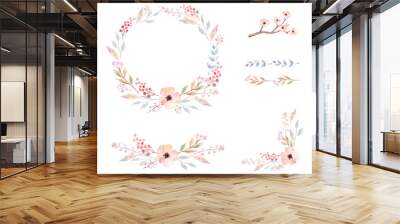 Floral Frame Collection. Set of cute watercolor flowers. Wall mural