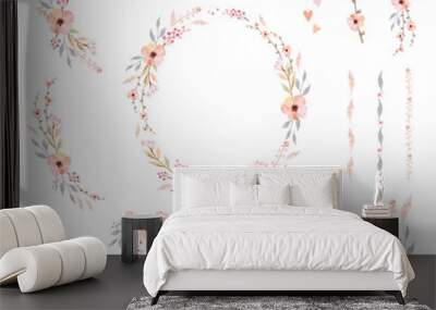 Floral Frame Collection. Set of cute watercolor retro flowers. Wall mural