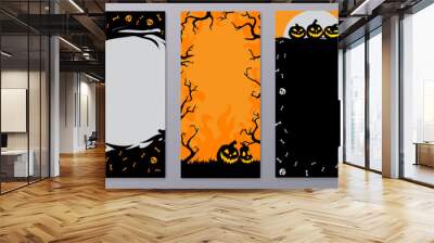 Happy Halloween stories template for phone photo. Business card with halloween story. Social media pack vector. Stories invitation template. Orange black colors. Wall mural