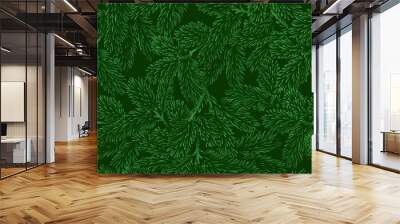 Vector seamless pattern with green pine branches. Wall mural