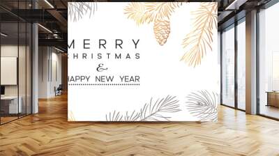 Winter holidays or Christmas background with branches and snowflakes. Banner or flyer with branches of Christmas tree. Happy new year greeting.  Wall mural