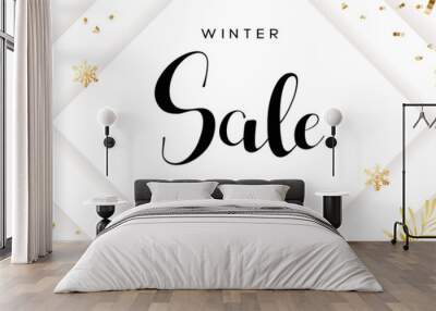 Winter sale vector poster with discount text and snow elements for shopping promotion. Wall mural