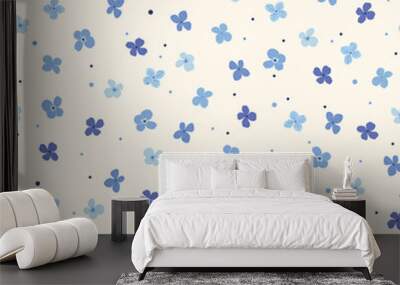 Seamless pattern with simple blue flowers and small dots Wall mural