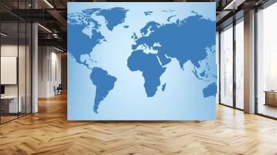 Blue World Map. Continents on blue background, world map flat illustration. Wall mural