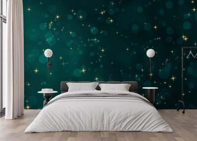 Green Holiday Background. Green background with dots and particles glitter illustration. Wall mural