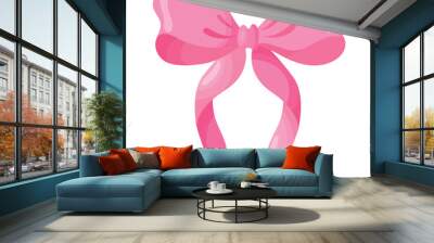 Pink bow bow with long ribbons. Design element in cartoon style. Wall mural