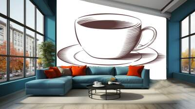 Vector coffee cup in engraved style Wall mural