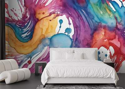 Vibrant colorful rainbow watercolor spills illustration, abstract background Wall mural