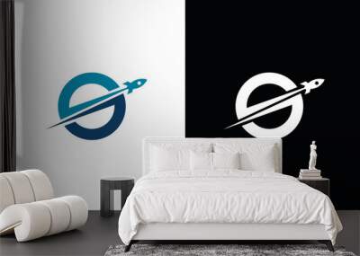 Rocket around the planet logo design. Vector concept icon Wall mural