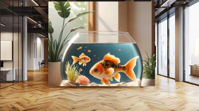 Goldfish swimming in a bowl Wall mural