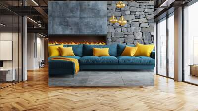 Modern living room in a condo or loft with modern trendy furniture. Wall mural